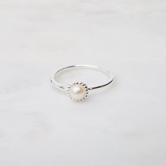 RNG Milgrain-Edge White Pearl Ring - Sterling Silver White Pearl Ring, Husband And Wife, Pearl Ring, White Pearl, Pearl White, Jewelry Collection, Thailand, Sterling Silver, Ring