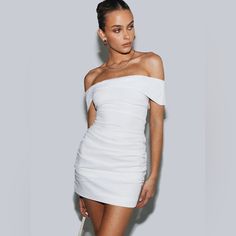 Princess Polly Marcia Mini Dress In White Nwt 70% Cotton 30% Linen Invisible Zip Fully Lined White Short Sleeve Bodycon Dress For Date Night, White Mini Bodycon Dress For Cocktail, White Mini Length Bodycon Dress For Date Night, White Mini Bodycon Dress For Date Night, White Ruched Mini Dress For Evening, White Ruched Mini Dress For Date Night, White Bodycon Cocktail Dress, White Ruched Mini Dress For Brunch, White Ruched Bodycon Dress For Date Night