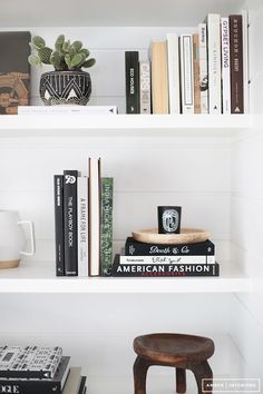 a book shelf filled with lots of books