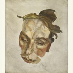 a painting of a man's face with feathers on his head