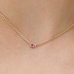 Capture the warmth of a summer sunset with this captivating Pink Sapphire Cuban Chain Necklace. A vibrant, oval-cut pink sapphire shimmers with a soft blush hue, nestled within a delicate yet bold 14k yellow gold Cuban Link chain (also available in white or rose gold). The contrast between the delicate gemstone and the modern chain creates a captivating and uniquely stylish piece. - Handmade - Solid Gold - Natural Pink Sapphire - Dimensions of the Setting: 6 x 4 - Total Sapphire Carat Weight: 0.30 ctw - The Dimension of the Links: 3 mm 🛠 Your Sarah Elise piece is handcrafted with care! Ready-to-ship items go out within 3 business days. Made-to-order pieces typically take 7-10 business days to create. If you need something sooner, please contact us - we'll see if we can make it happen! For Pink Birthstone Oval Pendant Jewelry, Fine Jewelry Pink Oval Necklace, Pink Oval Fine Jewelry Necklaces, Pink Oval Fine Jewelry Necklace, Pink Sapphire Necklace, Gold Curb Chain, Gold Cuban Link Chain, Cuban Chain Necklace, Solid Gold Bracelet