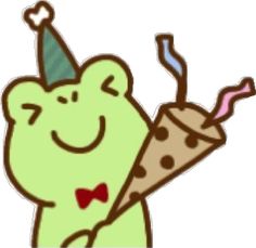 a cartoon bear with a birthday hat and candle in his hand is holding a cake