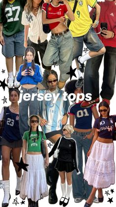 fit inspo for sporty girl looks ft. jersey tops Girly Sporty Aesthetic, Trendy Jersey Outfit, Celtics Jersey Outfit Women, Sport Vintage Outfit, Jersey Tee Outfit, Aesthetic Jersey Outfit, F1 Jersey Outfit, Striped Jersey Outfit, Jersey Outfit Women Aesthetic