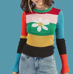 Weird Clothes Aesthetic, Weird Clothes, Aesthetic Clothing Stores, Unique Sweaters, Rainbow Sweater, Stripe Outfits, Clothes Aesthetic, Moda Vintage, Knitting Women Sweater