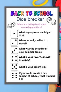 the back to school dice breaker game