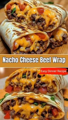 Big Back Stuffed Rotel Nachos, Cheesy Beef Nacho Wrap, Ground Beef Recipes Tortillas, Ground Beef Cheese Recipes, Nacho Beef Wrap, Nacho Cheese Beef Burritos, Nacho Beef Folded Wrap, Hamburger Meat Recipes With Tortillas, Recipes Using Nacho Cheese Sauce