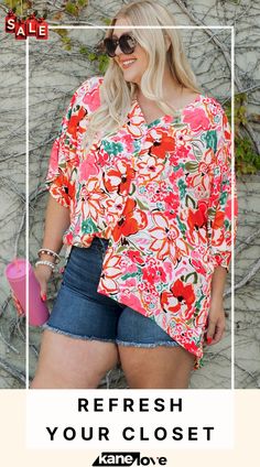 Plus Size Floral V-neck Half Sleeve Shirt Half Sleeve Shirt, Chic Plus Size, Half Sleeve Shirts, Elevate Your Style, Half Sleeve, Shirt Sleeves, Half Sleeves, Your Style, Sleeve Shirt