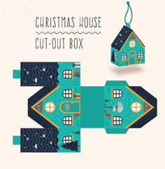 an origami christmas house cut - out box