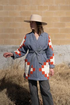 West Quilt Coat — Vacilando Studios Kitschy Crafts, Coat Belt, Tall Chest, Wall Quilts, Custom Quilts, Queen Quilt