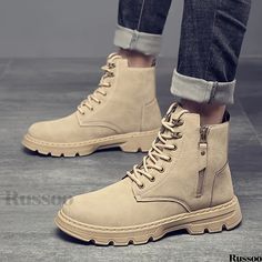 Russoo - Premium Mens High Top Boots: Stylish Solid Design with Side Zipper, Comfortable Non-Slip Thermal Footwear for Outdoor Activities Casual Beige Boots With Zipper Closure, Casual Winter Boots With Zip Fly, Seasons Winter, High Top Boots, Mens High Tops, Knit Sneakers, Plush Pattern, Designer Sneakers, Skate Shoes