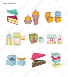 several different types of boxes that are in various shapes and sizes, with the words sweet tooth boxes above them