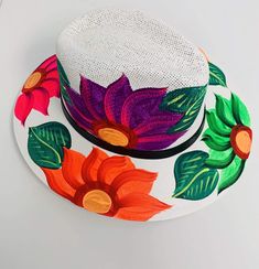 Taxco Hand-painted Hats - Etsy Israel Easy Flowers To Paint, Hand Painted Hats, Art Hats, Easy Flowers, Flowers To Paint, Hat Art, Colorful Hat, Painted Hats, Rock Painting Ideas Easy