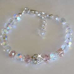 Affordable Elegant Glass Crystal Bracelet, Affordable Adjustable Clear Crystal Bracelet, Pink Crystal Bracelet With Round Beads, Pink Crystal Beaded Round Bracelets, Pink Crystal Bracelets With Round Beads, Pink Crystal Bracelet, Wrist Bracelet, Handmade Beaded Jewelry, Beaded Bracelets Diy