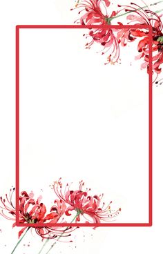 a red frame with flowers and watercolors on the edges, in front of a white background