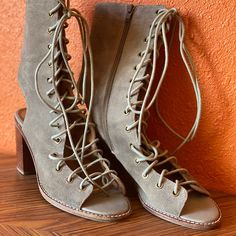 Taupe Suede Gladiator Style Booties With Heel Cutout And Laces. Gold Detailing. Countessa Style In A Size 8.5. Brand New, Only Worn To Try On. Jeffrey Campbell Shoes, Jeffrey Campbell, Lace Up Boots, Shoe Laces, Gray Color, Lace Up, Women Shoes, Brand New, Boots