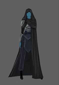 a character from star wars the old republic standing in front of a gray background with blue accents