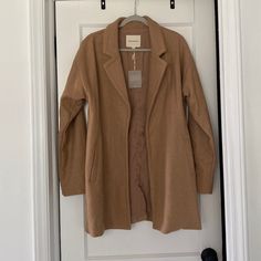 Camel Color Brand New With Tags Camel Outerwear For Fall Workwear, Camel Outerwear For Work In Fall, Camel Outerwear For Work During Fall, Camel Long Coat For Spring, Casual Taupe Outerwear For Everyday, Spring Camel Long Coat, Long Camel Coat For Spring, Casual Long Camel Coat, Spring Camel Outerwear With Pockets