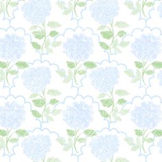 a blue and green flower pattern on a white background