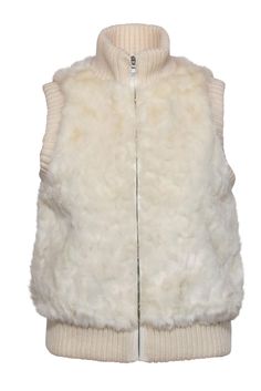 Current Boutique-Joie - Cream Faux Fur Zip-Up Vest w/ Ribbed Trim Sz XS Turtleneck White, Winter Faux Fur Vest With Fur Trim, Winter Faux Fur Vest With Trim, Fitted Winter Vest With Faux Fur Trim, Fitted Beige Winter Vest, Fitted Vest For Winter Layering, Chic Winter Vest For Layering, Fitted Faux Fur Vest With Faux Fur Lining, Chic Faux Fur Vest For Fall