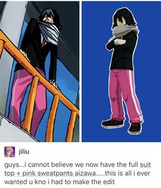 an image of two anime characters one is wearing pink pants and the other has black hair