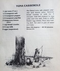 an old recipe book with instructions on how to cook tuna casserole