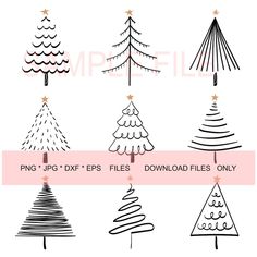 christmas trees in different styles and sizes, with the text pine png dxf files