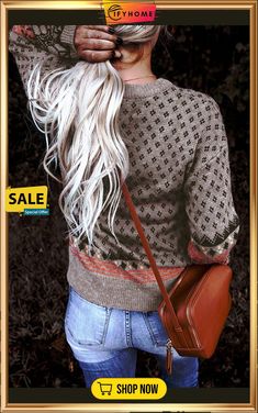 Crew Neck Printed Pullover Sweater Puffer Vests, Lisa Fischer, Boho Pullover, Geometric Sleeve, Fashion Sweatshirts, Boho Print, Brown Sweater, Printed Sweater, Print Pullover