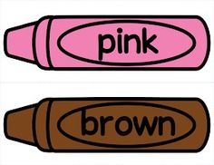 two pink and brown crayons are shown with the word's name on them