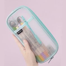 Description The pencil pouch has a clear, transparent design, allowing you to easily see the contents inside without having to open it. This feature helps you stay organized and prepared, as you always know exactly what's inside. With this pouch, you can quickly access your supplies and be ready for any task or project that comes your way🙂. Features Can easily locate the stationery without opening the clear pencil case. External net pocket for your commonly used pens. Available in 5 pastel colo Nice Stationary, Mesh Pencil Case, Clear Pencil Case, Large Pencil Case, Paper Folder, Cute School Stationary, Stationery Essentials, Loose Hoodie, Stationary School