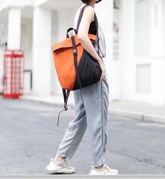 Patchwork Casual Simple Women Travel Backpack Shoulder Bag Backpack Women, Women Travel, Orange Bag, Women Handbag, Large Backpack, Shoulder Tote Bag, Shoulder Tote, Female Travel, Travel Backpack