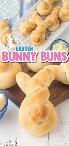 an easter bunny buns recipe on a wooden board