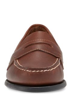 A classic loafer with penny slot strap and a low block heel constructed from a smooth polished leather with padded Ortholite(R) insole for maximum comfort.Sizing: True to size. M=medium width. Moc toe. Leather construction. Penny slot detail. Slip on. Ortholite(R) padded insole. Low block heel. Grip sole. Approx. 1" heel. Imported Heel Grips, Low Block Heels, Nordstrom Store, Medium Brown, Loafers For Women, Leather Loafers, Chukka Boots, Nordstrom Rack, Block Heels