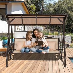 【Adjustable Hardtop Canopy】    The porch swing's canopy is equipped with gears and adjustment knobs, allowing you to adjust the angle of the canopy to block sunlight and rain as needed. The swing's hardtop made of PC material has excellent impact resistance and heat resistance, making it suitable for changing weather conditions.    【Turn Into A Swing Bed】     The patio swing's backrest can be adjusted to 90 degrees or 180 degrees according to your needs, and there are buckles on the backrest to Patio Hammock, Swing Bed, Swing Chair Outdoor, Patio Glider, Porch Swings, Patio Swing, Bed Swing, Patio Lounge, Outdoor Swing