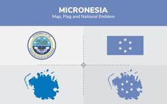 the flags and emblems of different countries are shown in this graphic style, with text that reads micronesiana map, flag and national emblem embiem