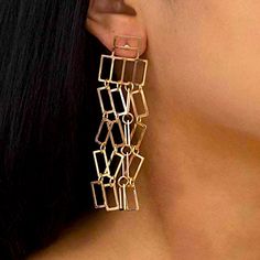 Bohemia Design Geometric Rectangular Dangle Drop Earrings *3.1 Inches *0.8 Width Modern Rectangular Jewelry For Party, Chic Rectangular Metal Jewelry, Modern Rectangular Earrings For Party, Modern Rectangular Party Earrings, Rectangular Metal Jewelry For Parties, Rectangular Metal Hoop Earrings, Trendy Rectangular Metal Earrings, Rectangular Metal Earrings For Party, Rectangular Metal Party Earrings