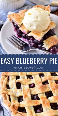 an easy blueberry pie with ice cream on top