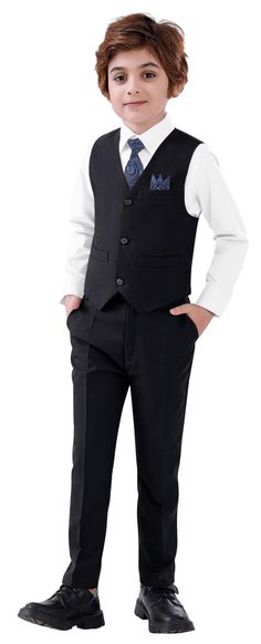 PRICES MAY VARY. Be the talk of the town with our stylish 5 piece boy suit! Designed with fashion-forward flair, this boy suit is perfect for weddings, performances, and special occasions. Dress your little one to impress and make lasting memories. Our boy's suit (vest and pants and shirt) is crafted with the highest quality materials to ensure comfort and durability. The soft and breathable fabric keeps your child feeling cool and fresh all day long. No more itchy and uncomfortable suits, we've Boys Formal, Vest And Pants, Loft Ideas, Blazer For Boys, Dress Vest, Boys Vest, Vest Set, Formal Suit, Formal Pants