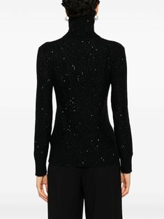 Imagine wrapping yourself in a cozy hug that's both luxurious and down-to-earth—this is that sweater. Crafted from a dreamy blend of wool and silk, it feels like wearing a cloud on a crisp day. It’s perfect for when you want to look chic without sacrificing comfort. Black knitted construction Sequin embellishment Ribbed turtleneck Long sleeves Ribbed cuffs and hem Sweaters Black, Sequin Embellishment, Ribbed Turtleneck, Knit Turtleneck Sweater, Black Turtleneck, Mens Fall, Sweaters Knitwear, Denim Pant, Look Chic