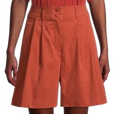 Casual Pleated Wide-Leg Shorts That Hit Just Above The Knee. Belt Loops Zip Fly And Button Closure Side Seam Pockets Back Welt Pockets 71% Cotton/27% Polyamide/2% Elastane Pockets: 100% Cotton Dry Clean Imported High Waist Bermuda Shorts For Work, Cotton Knee-length Bottoms With Buttons, Knee-length Cotton Bottoms With Button Closure, Red Shorts For Spring Workwear, Workwear Bottoms With Buttons In Short Length, Casual Wide Leg Shorts With Buttons, Short Length Bottoms With Buttons For Work, High-waisted Shorts For Work With Button Closure, High Waist Workwear Shorts With Buttons