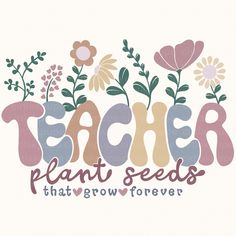 the words teacher plant seeds that grow forever are painted in pink, blue and yellow