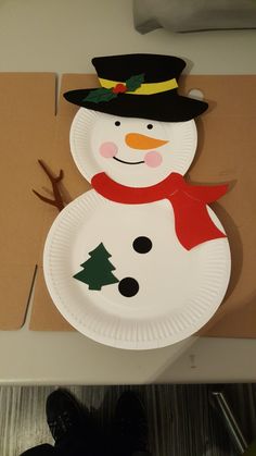 a paper plate with a snowman on it