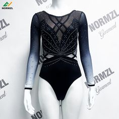 a mannequin wearing a black and white leotard