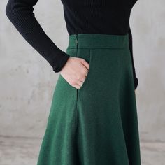 Green Wool Maxi Skirt Women A Line Long Wool Skirt Retro - Etsy 日本 Green Midi Skirt Bottoms For Winter, Green Winter Midi Skirt, Green Midi Skirt For Winter, Fitted Wool Skirt With Pockets, Winter Long Green Skirt, Green Long Skirt For Winter, Winter Green Flared Skirt, Winter Flared Green Skirt, Green Flared Skirt For Winter