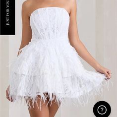 Cutest After Party Dress. Worn Once. Perfect Condition! So Comfortable And Supportive With Boning Mini Dress With Feathers, Ivory Satin Dress, Dress With Feathers, Fitted Party Dress, Wedding Dress Size 10, Mini Cupcake, Puffy Dresses, Club L London, Cupcake Dress