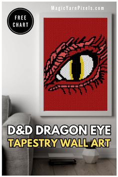 Look at my newest C2C crochet design for a D&D Dragon Eye blanket. It's designed with D&D fans in mind. Download the free crochet graph from Magic Yarn Pixels. Written C2C and row-by-row patterns with multi-page graphs also available. Free Chart, Tapestry Wall Art, Crochet Design, Tapestry Wall