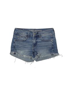 American Eagle Outfitters Denim Shorts Size: 2 Bottoms - used. 99% COTTON, 1% ELASTANE | American Eagle Outfitters Denim Shorts: Blue Bottoms - Size 2 Blue Denim Shorts, White Background, American Eagle Outfitters, Blue Denim, Womens Bottoms, American Eagle, Denim Shorts, Size 2, For Women