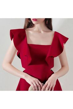 Special Red Square Neck Aline Party Dress For Semi Formal - $60.9768 #HTX97014 - SheProm.com Short Bride, Bride Wedding Dress, Red Square, Brides Wedding Dress, Dressy Dresses, Elegant Red, Bride Dresses, Red Shorts, Evening Attire