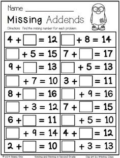 missing addends worksheet to help students learn addition skills and practice numbers