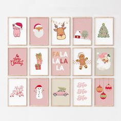 a collection of pink and white christmas cards