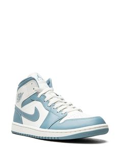 Jordan Air Jordan 1 Mid Sneakers - Farfetch Jordan Wings, Mid Sneakers, Blue Jordans, Jordan Air, Wings Logo, Swoosh Logo, Air Jordan 1 Mid, Sneakers Blue, Jordan 1 Mid